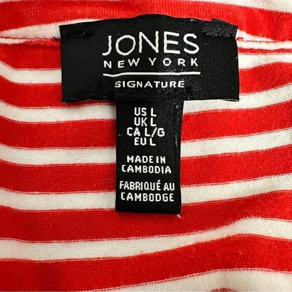 Jones New York Top Red Stripe Popover Size L - Picture 5 of 7
